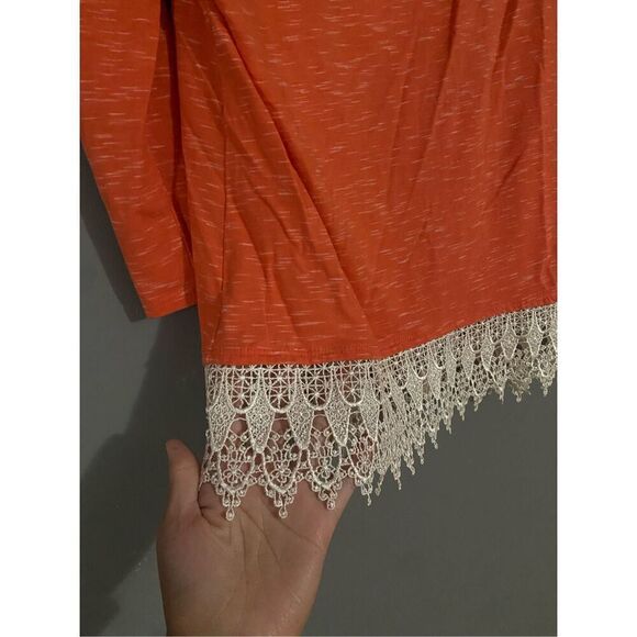 Takara Open Back Coral Top Blouse Crochet Lace Trim Hem Size Medium - Picture 3 of 6